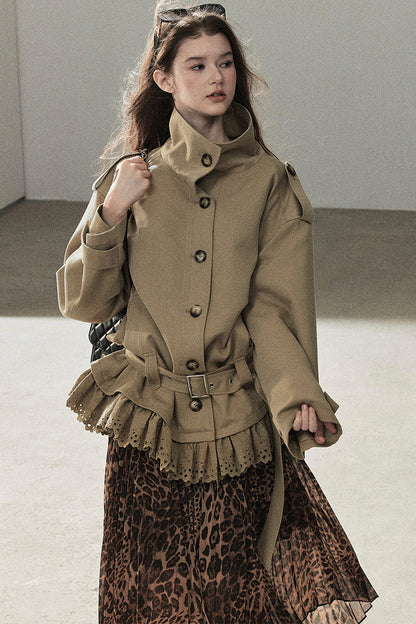 Faux Suede Trench Coat