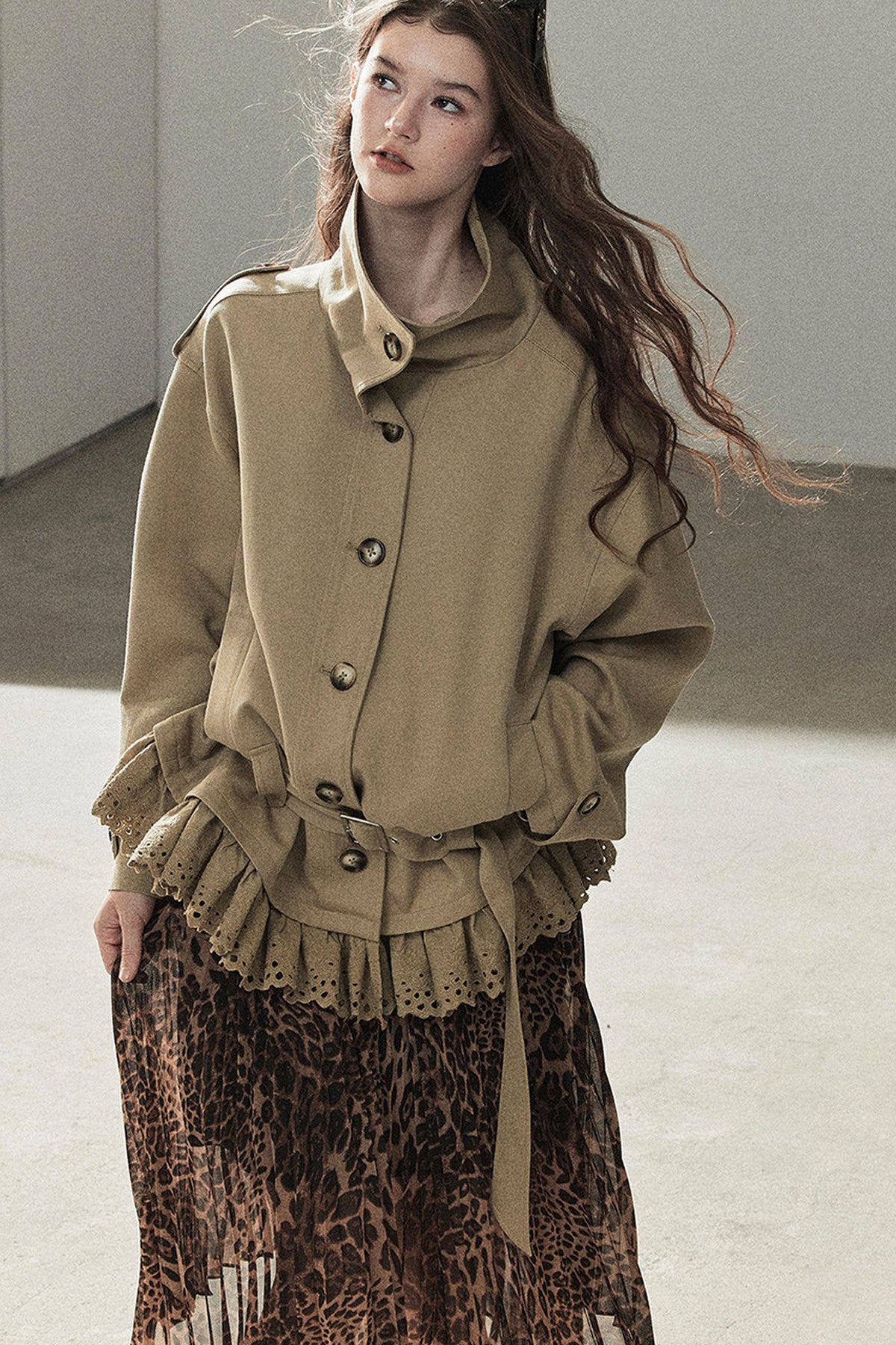 Faux Suede Trench Coat