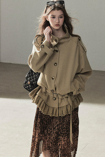 Faux Suede Trench Coat