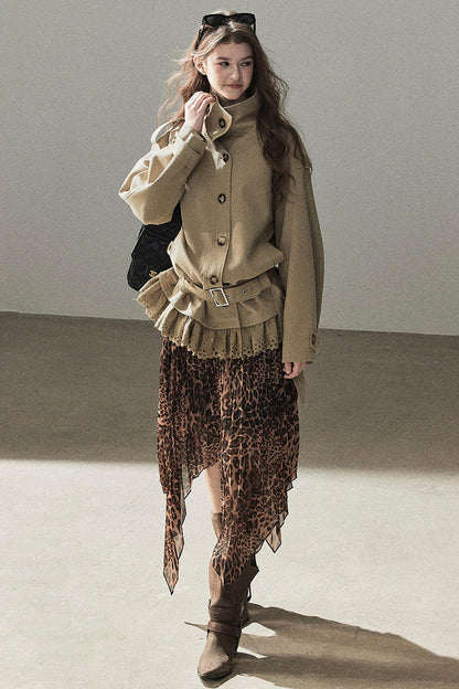 Faux Suede Trench Coat