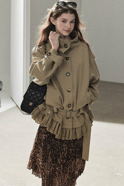 Faux Suede Trench Coat