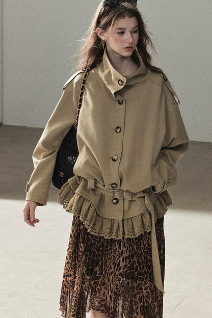 Faux Suede Trench Coat