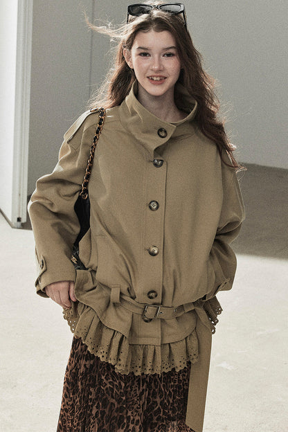 Faux Suede Trench Coat