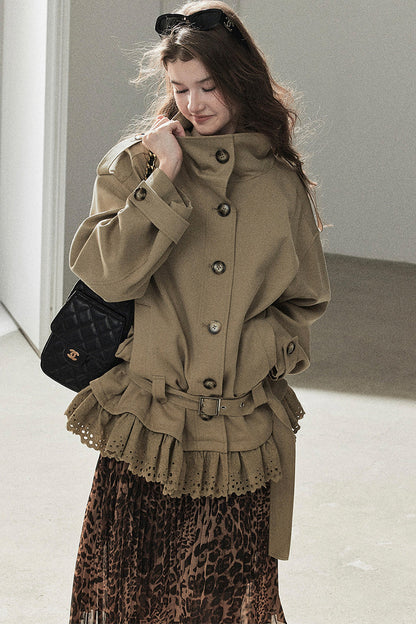 Faux Suede Trench Coat