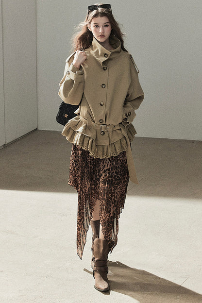 Faux Suede Trench Coat
