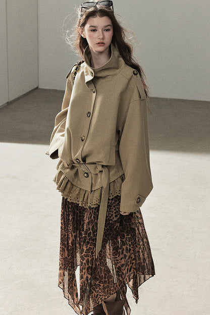 Faux Suede Trench Coat