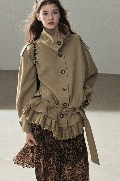 Faux Suede Trench Coat