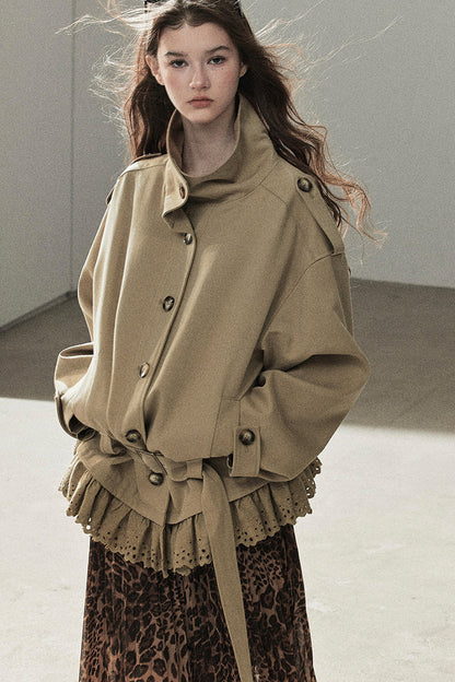 Faux Suede Trench Coat