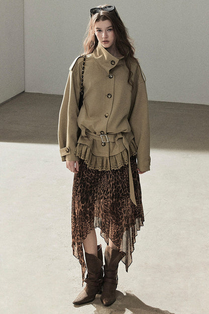Faux Suede Trench Coat