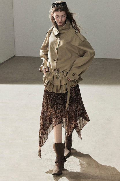 Faux Suede Trench Coat