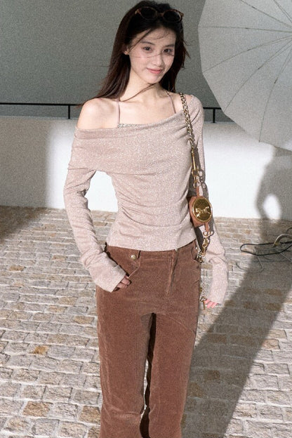 Beaded Ribbon Cowl Neck Knit Top