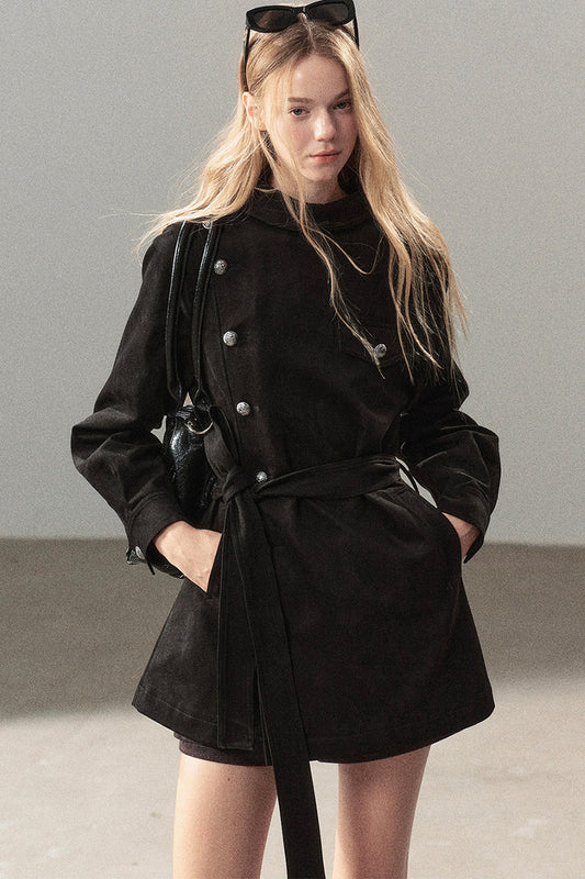 Ruffled High-Neck Trench Coat