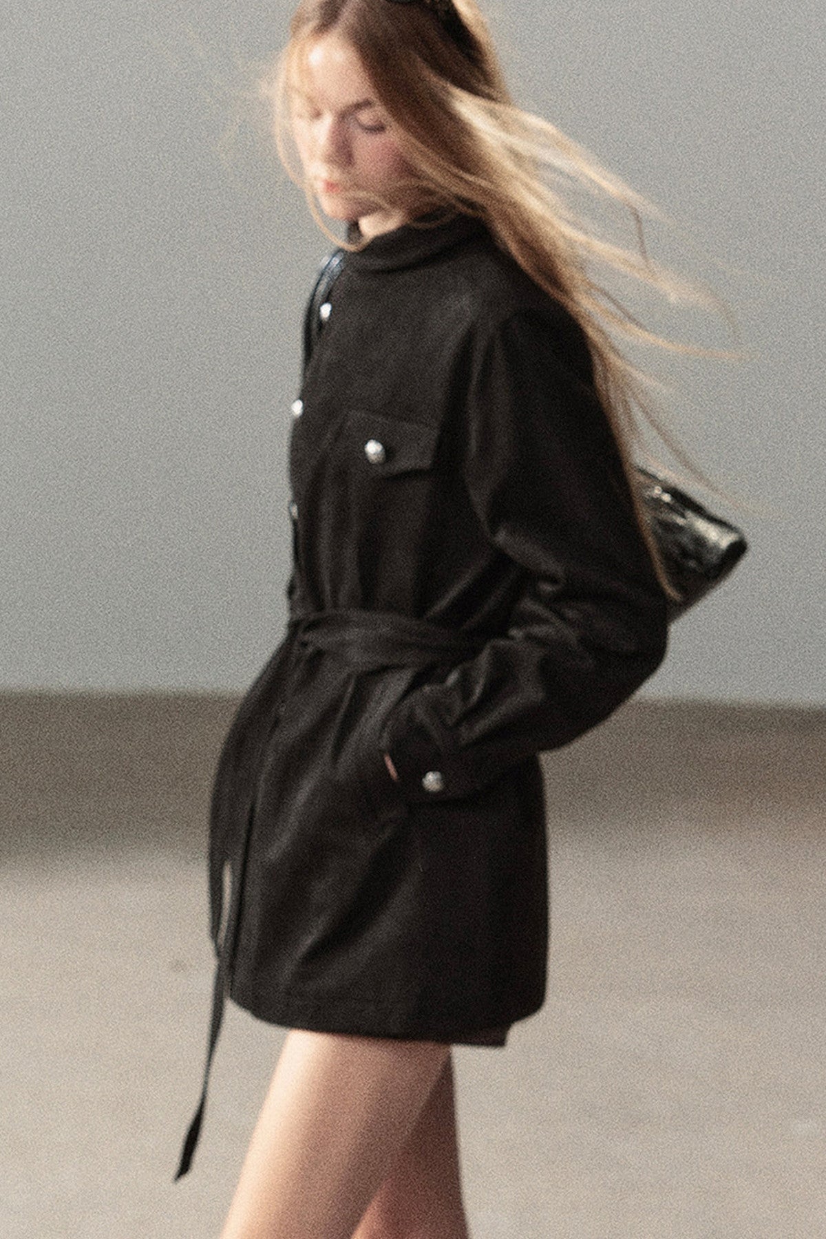 Ruffled High-Neck Trench Coat
