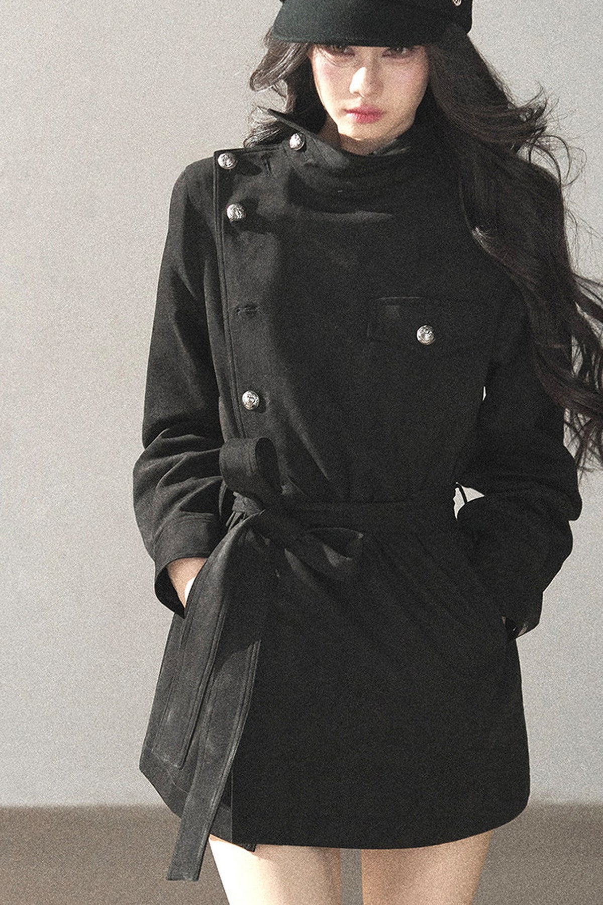 Ruffled High-Neck Trench Coat