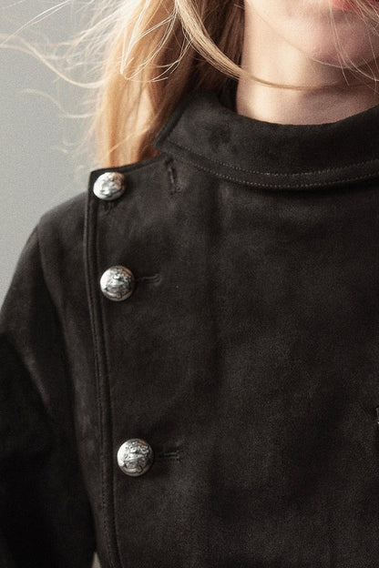 Ruffled High-Neck Trench Coat
