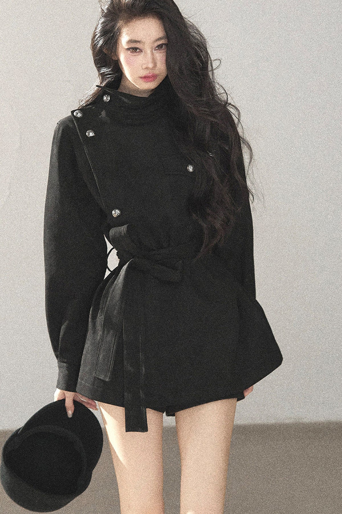Ruffled High-Neck Trench Coat