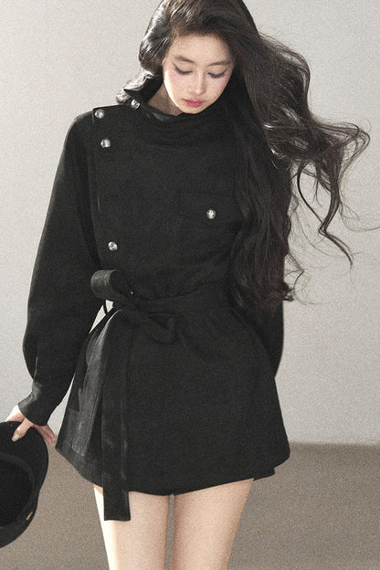 Ruffled High-Neck Trench Coat