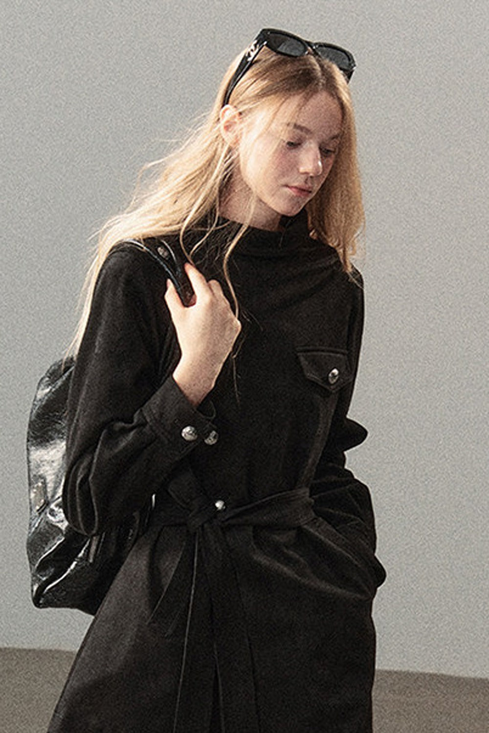 Ruffled High-Neck Trench Coat