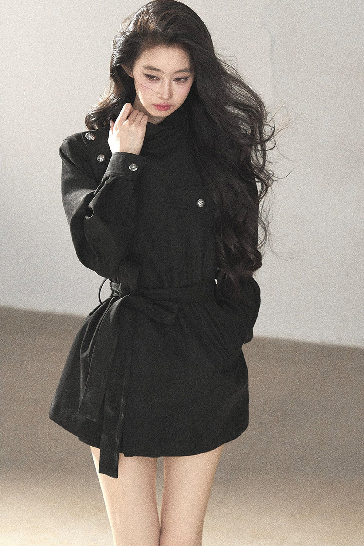 Ruffled High-Neck Trench Coat