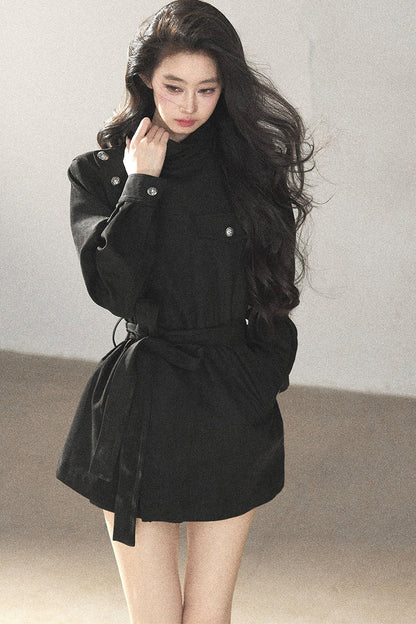 Ruffled High-Neck Trench Coat