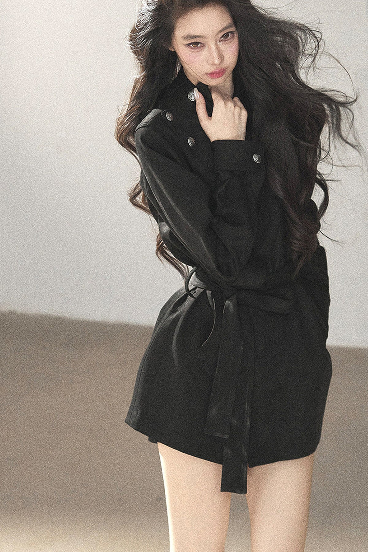 Ruffled High-Neck Trench Coat