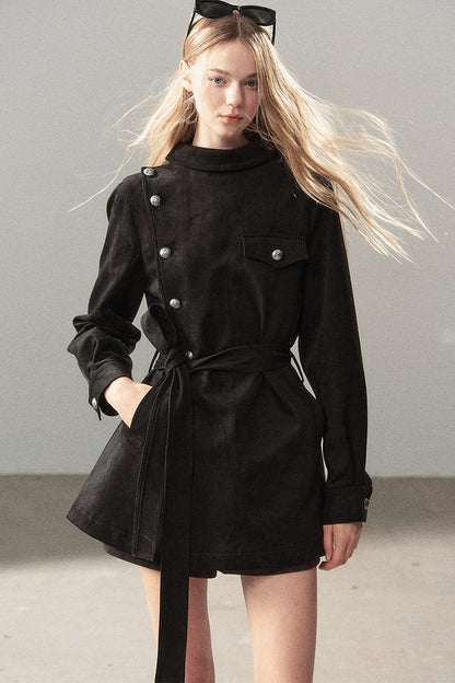 Ruffled High-Neck Trench Coat