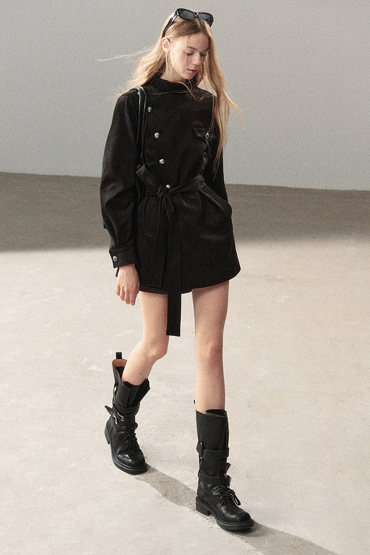 Ruffled High-Neck Trench Coat