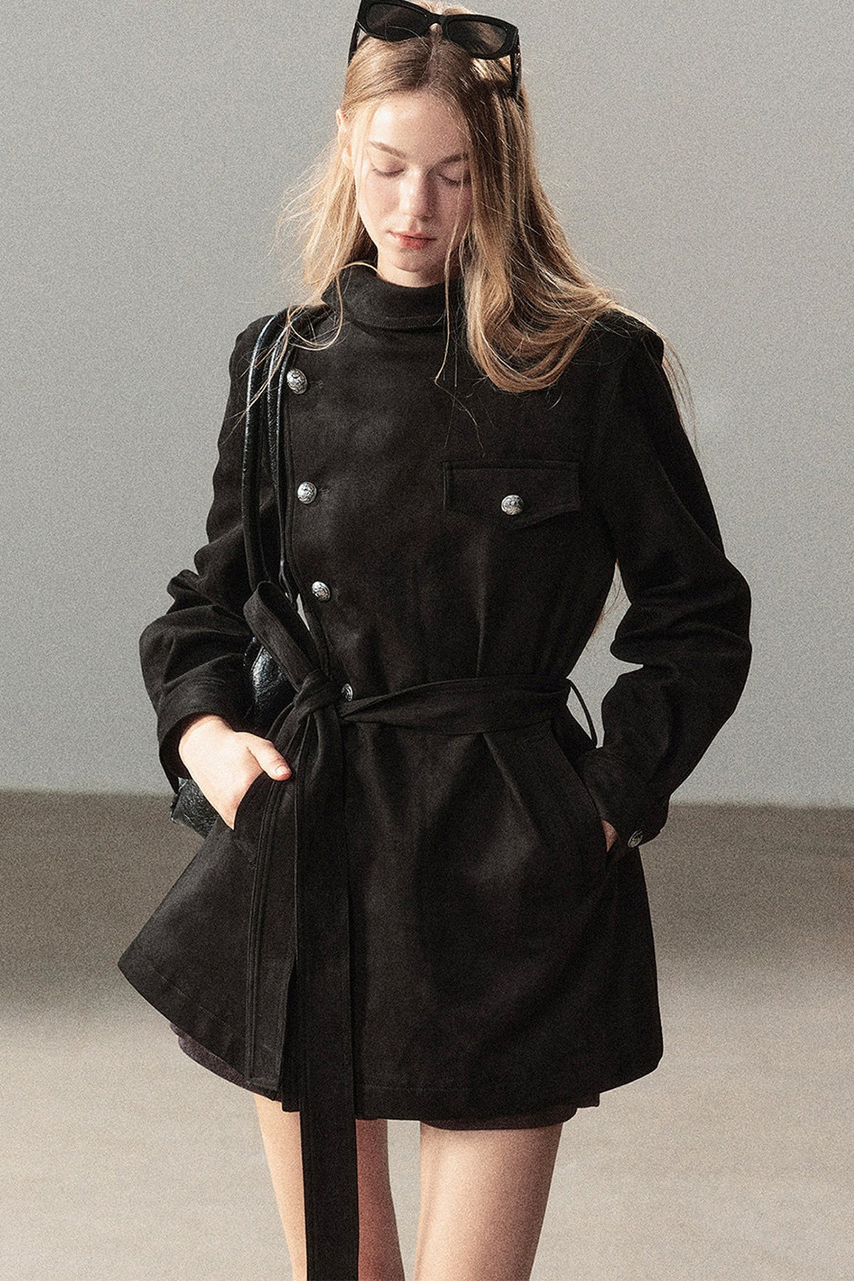 Ruffled High-Neck Trench Coat