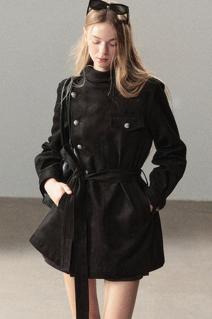 Ruffled High-Neck Trench Coat