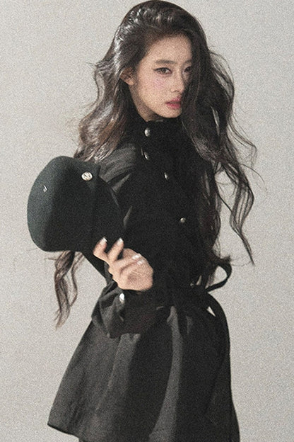 Ruffled High-Neck Trench Coat