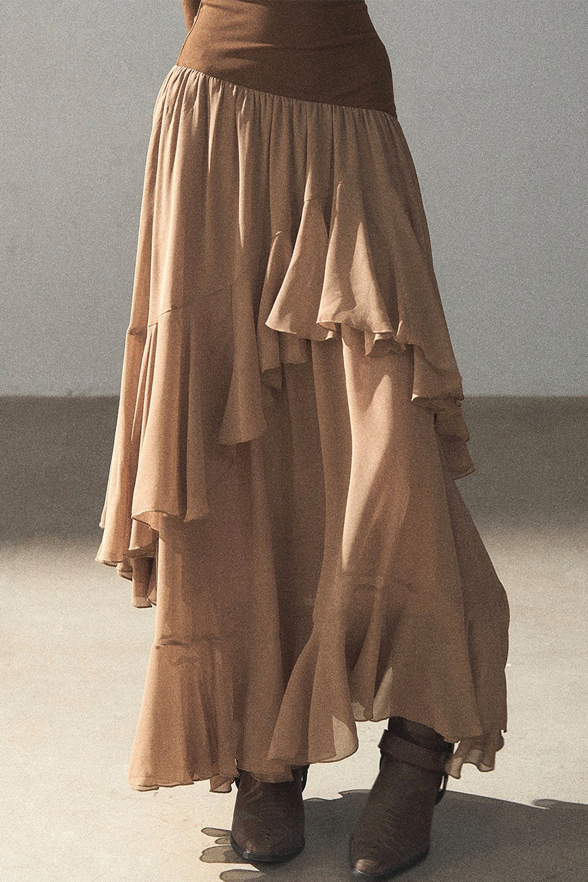 Layered Patchwork Flared Long Dress