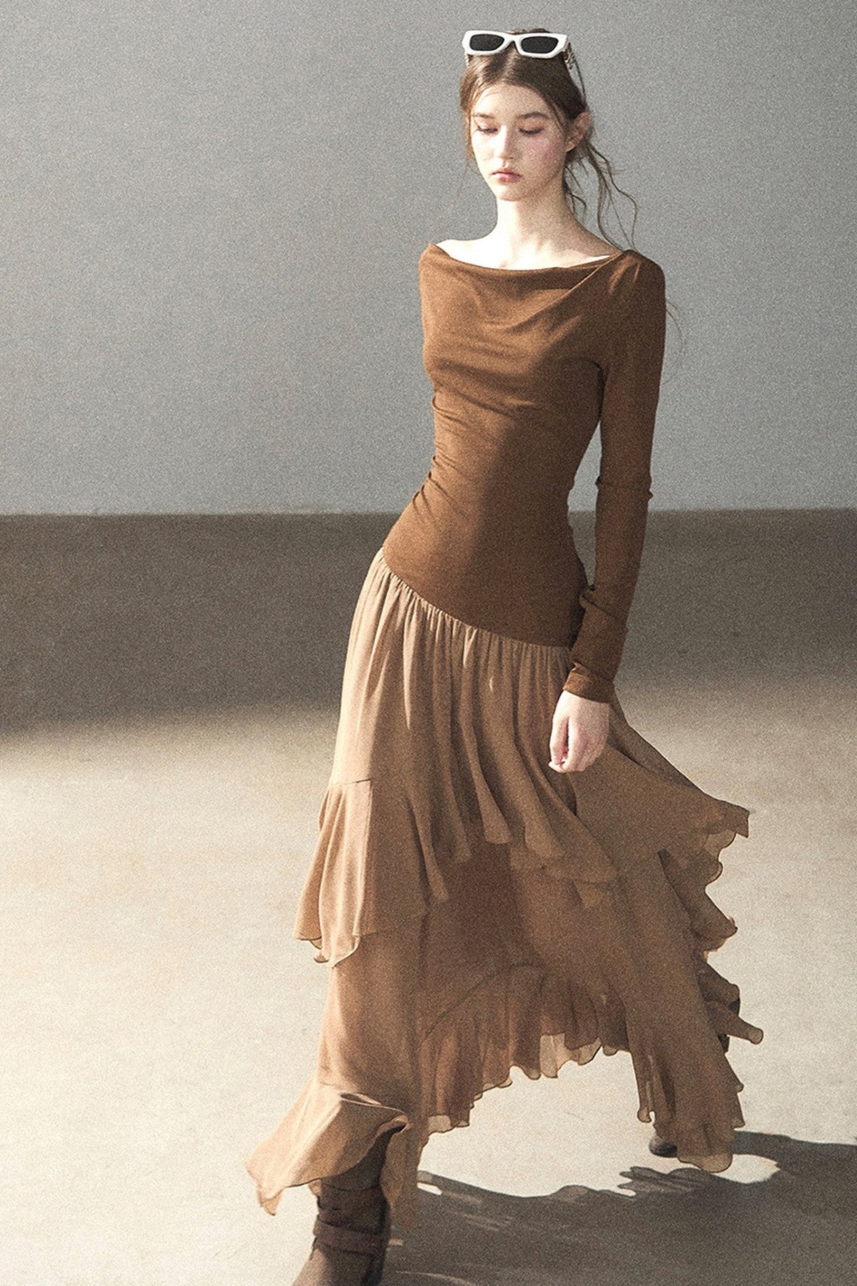 Layered Patchwork Flared Long Dress