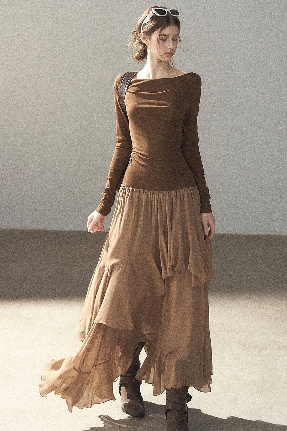 Layered Patchwork Flared Long Dress