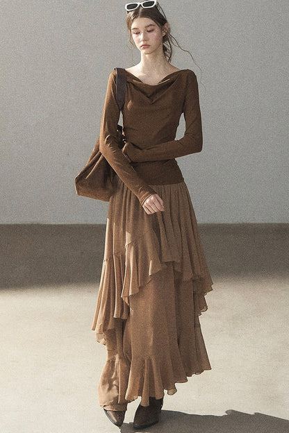 Layered Patchwork Flared Long Dress