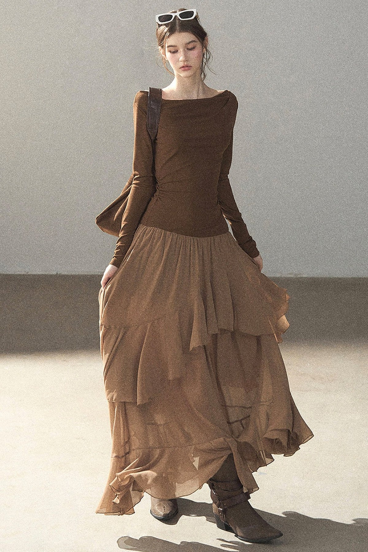 Layered Patchwork Flared Long Dress