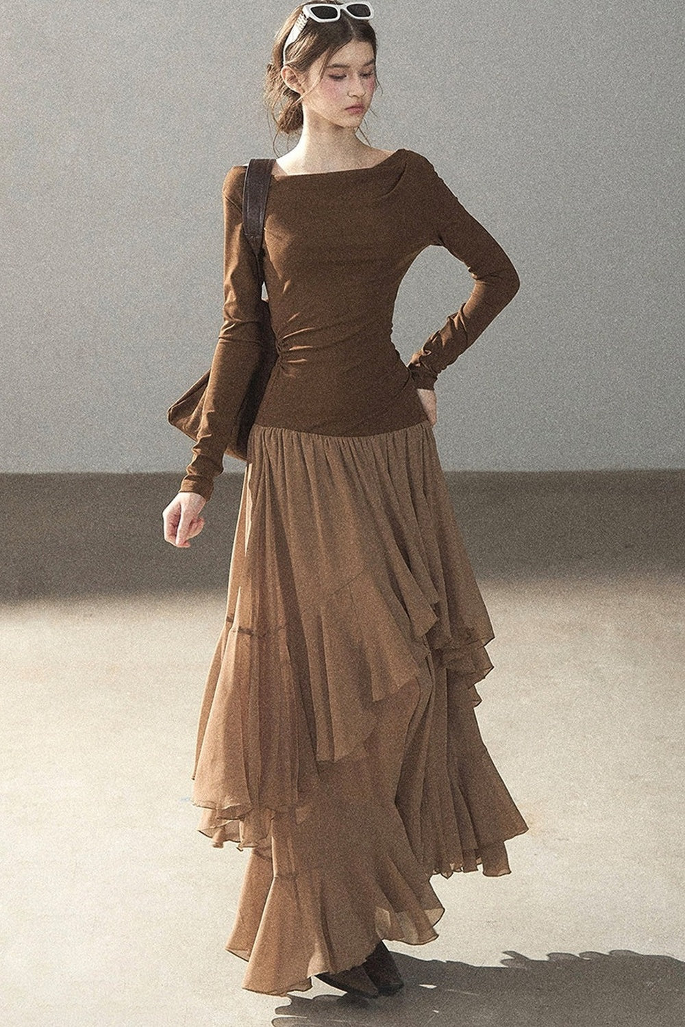 Layered Patchwork Flared Long Dress