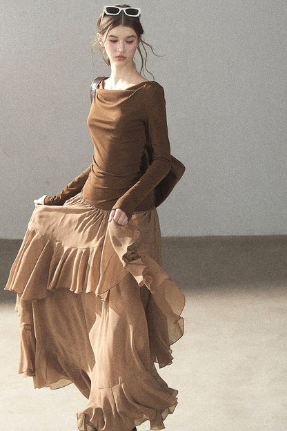 Layered Patchwork Flared Long Dress