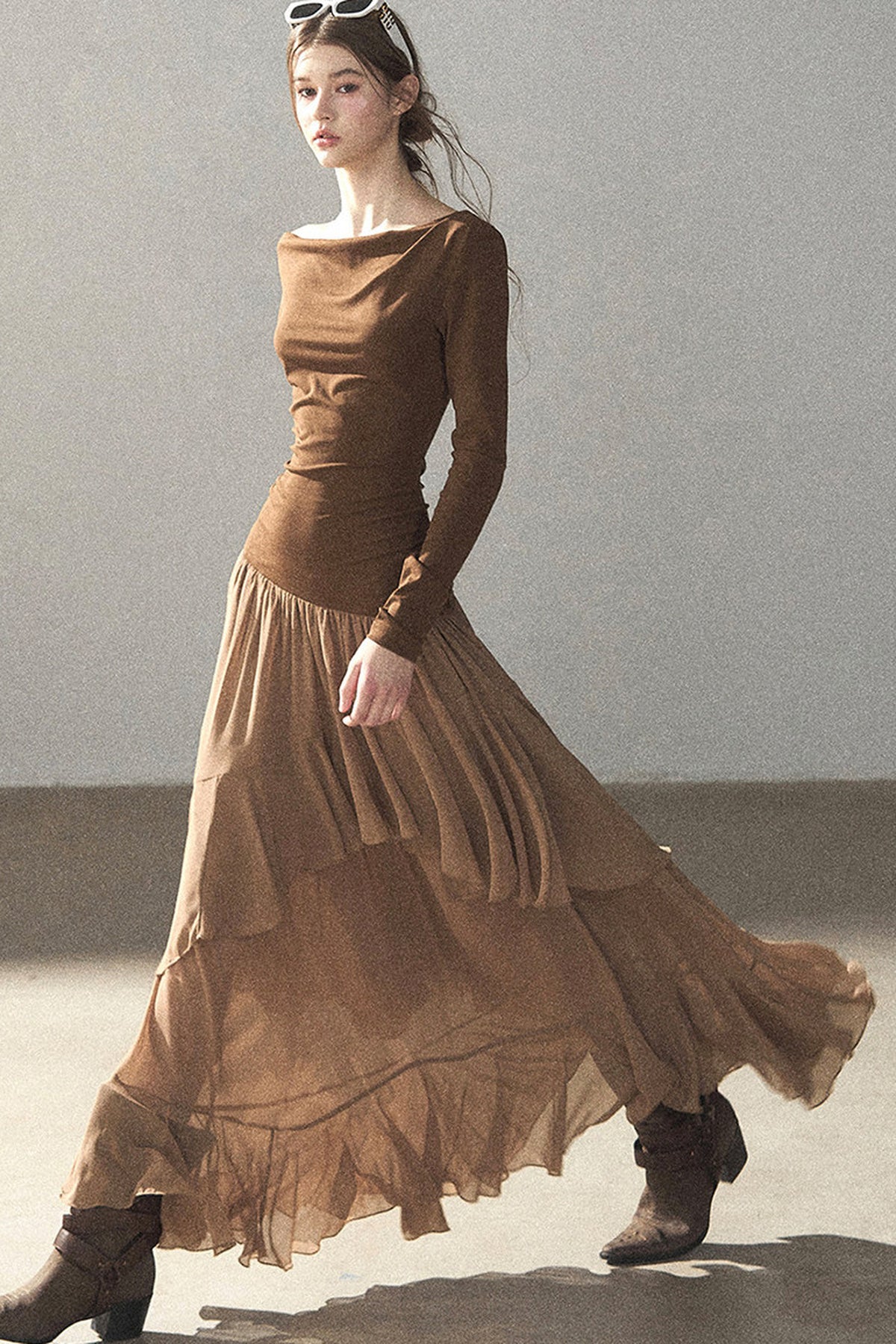 Layered Patchwork Flared Long Dress
