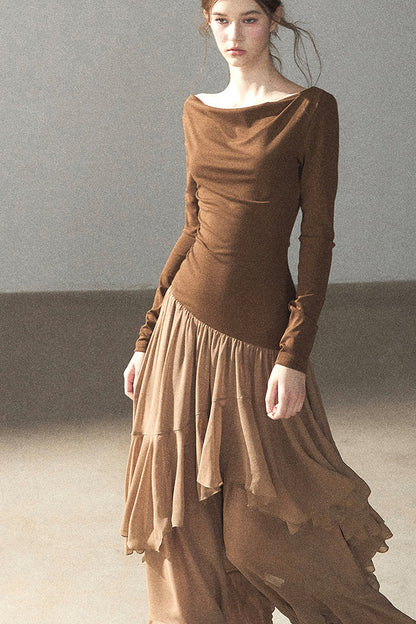 Layered Patchwork Flared Long Dress