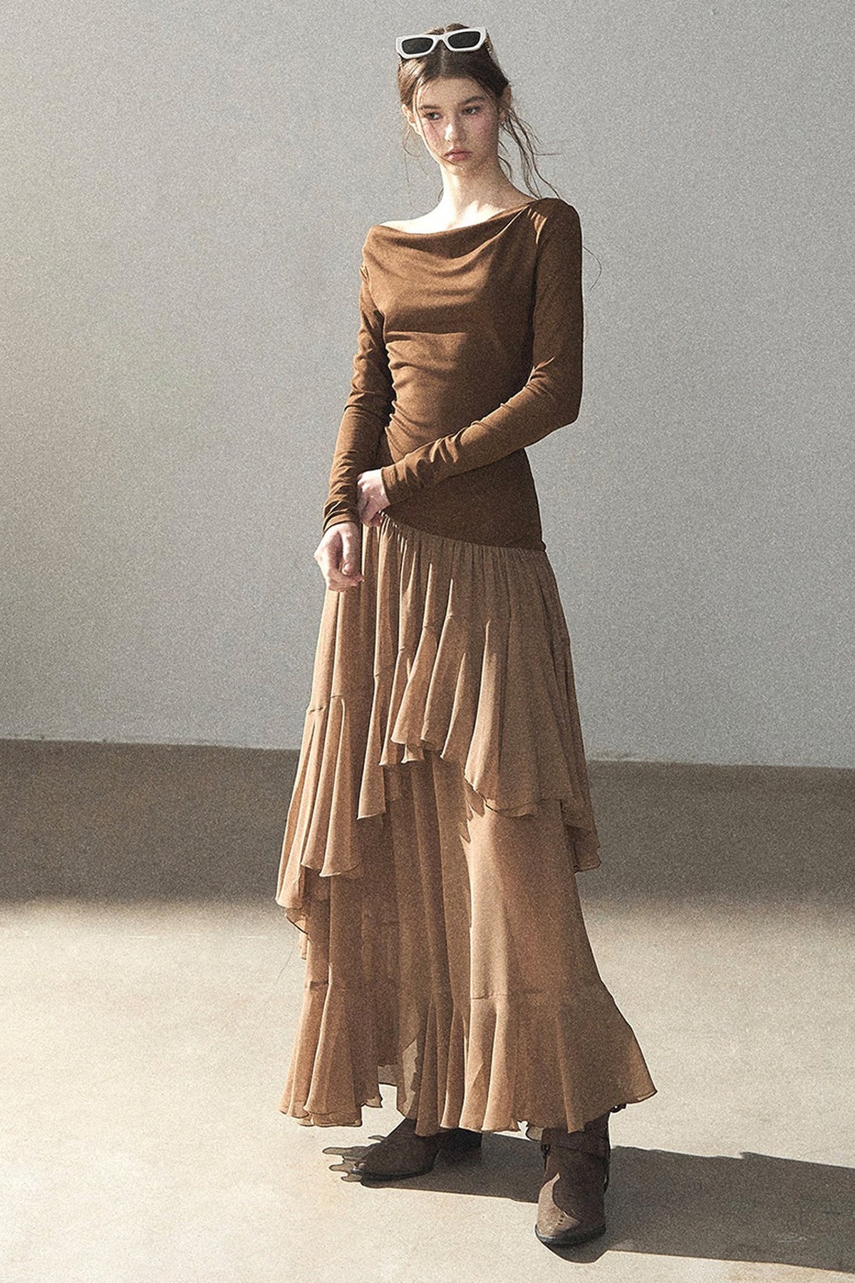 Layered Patchwork Flared Long Dress
