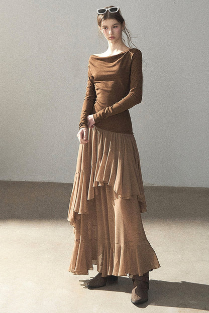 Layered Patchwork Flared Long Dress