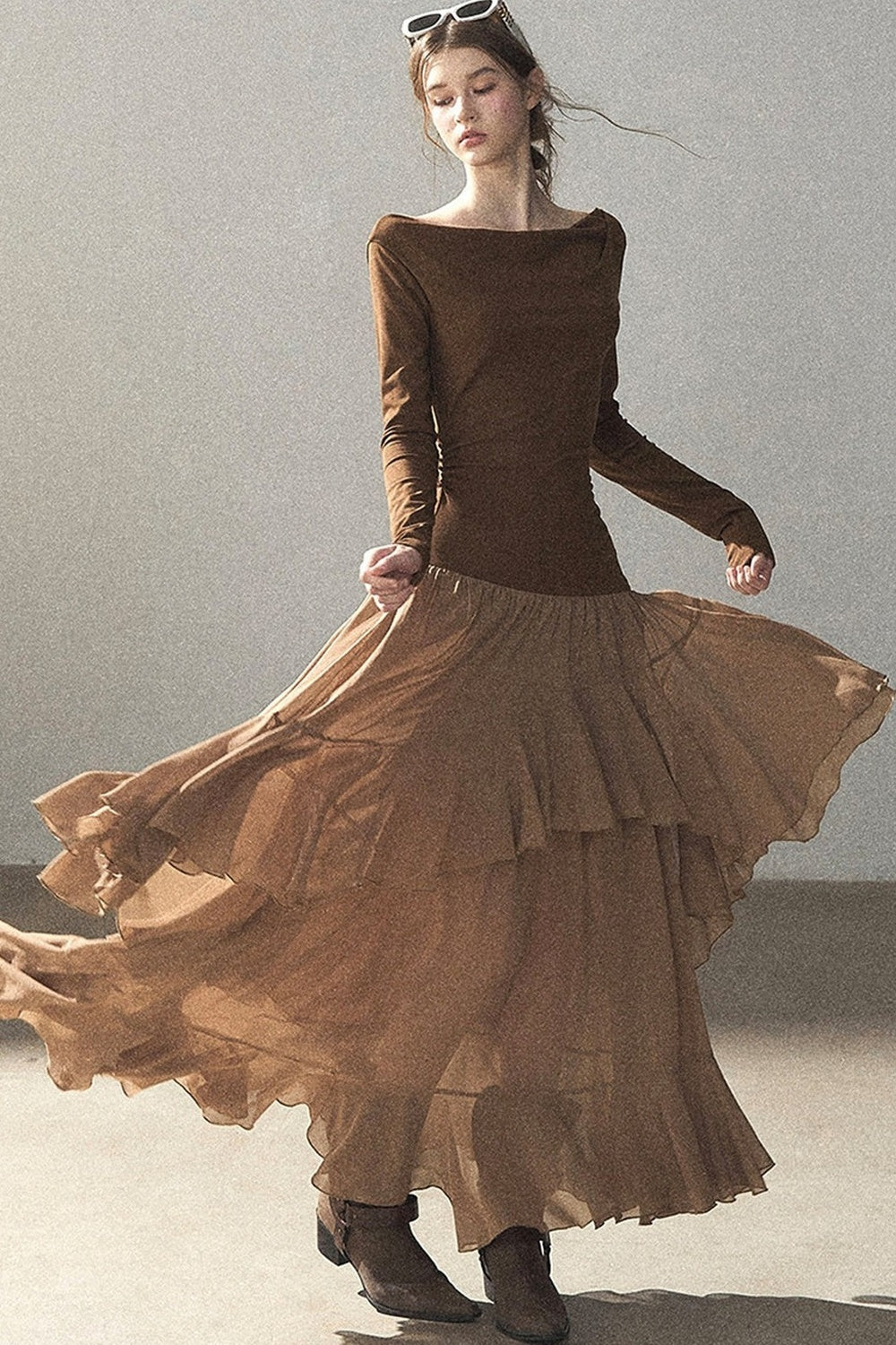 Layered Patchwork Flared Long Dress