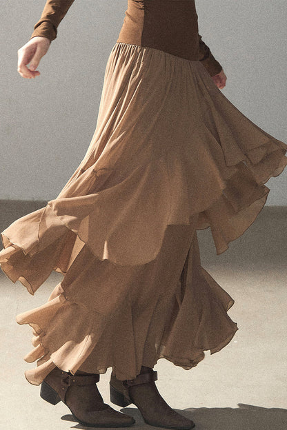 Layered Patchwork Flared Long Dress