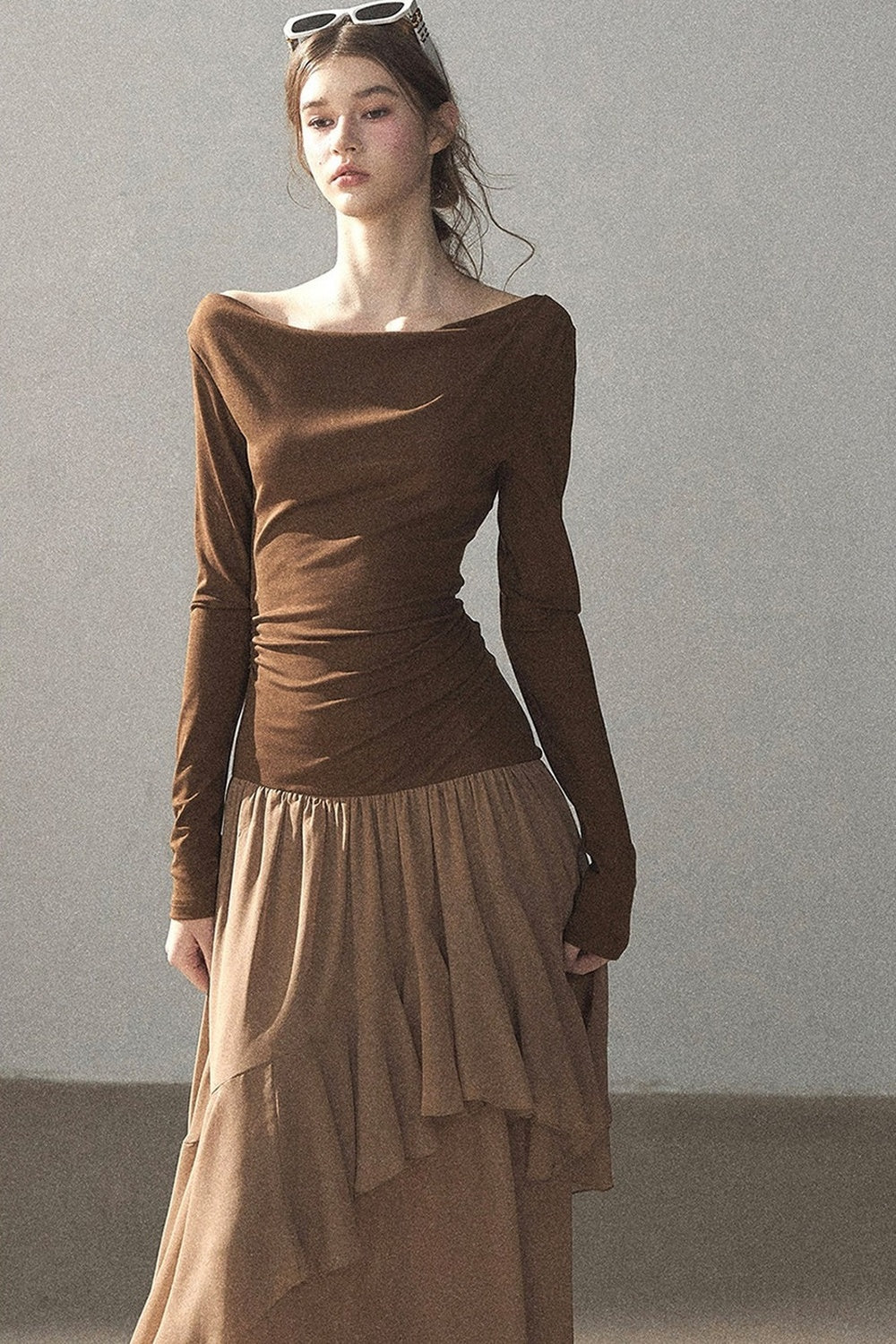 Layered Patchwork Flared Long Dress