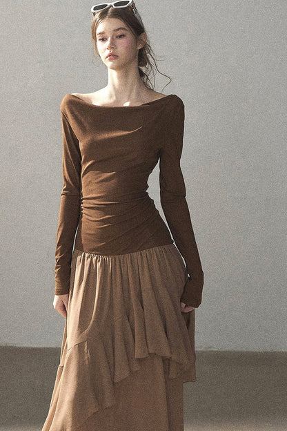Layered Patchwork Flared Long Dress