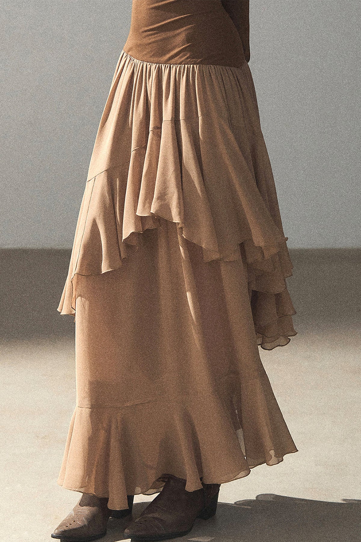 Layered Patchwork Flared Long Dress
