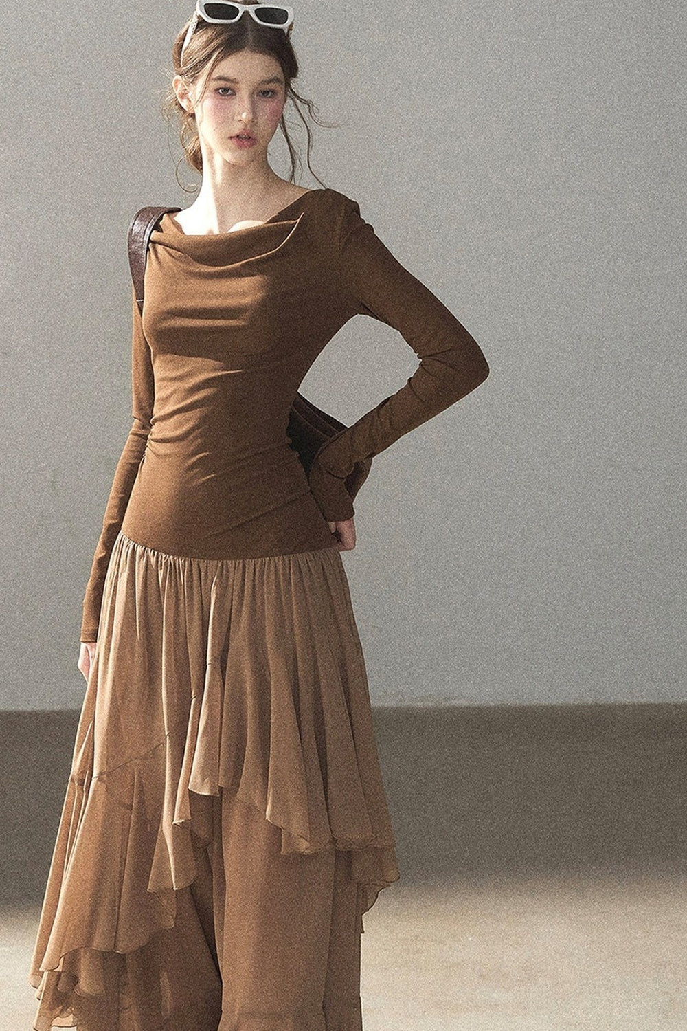 Layered Patchwork Flared Long Dress
