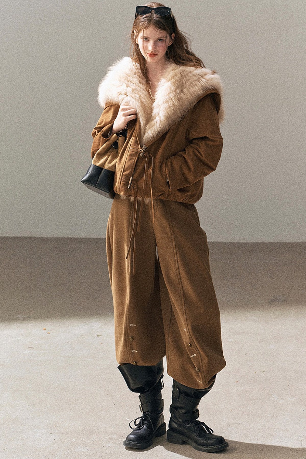 Horn Button Fox Fur Parka Coat