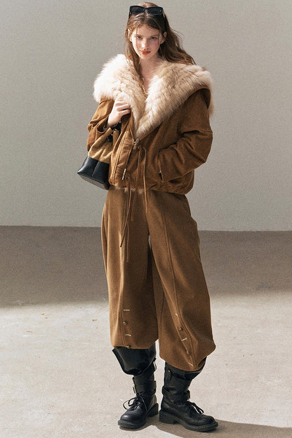 Horn Button Fox Fur Parka Coat