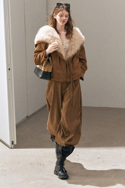 Horn Button Fox Fur Parka Coat